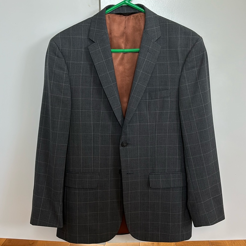 Plaid blazer. Slim Fit. Copper lining. Size not listed, measurements provided.